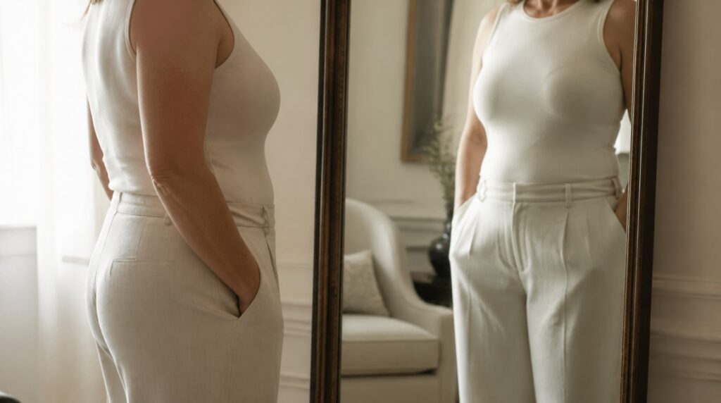 Woman considering changes to her body following weight loss