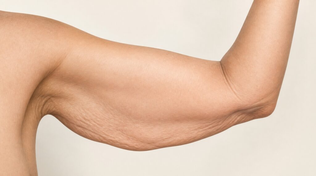 Loose skin and soft tissue on the upper arm following weight loss