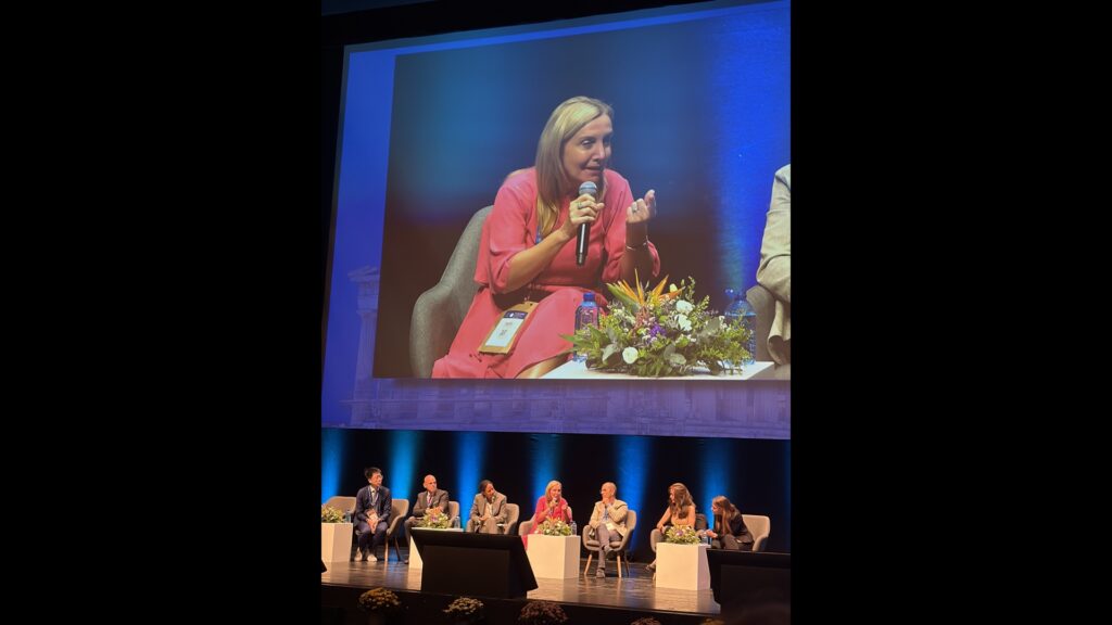 Ms Kallirroi Tzafetta speaking about lower lip reanimation at the EACMFS Congress in Athens